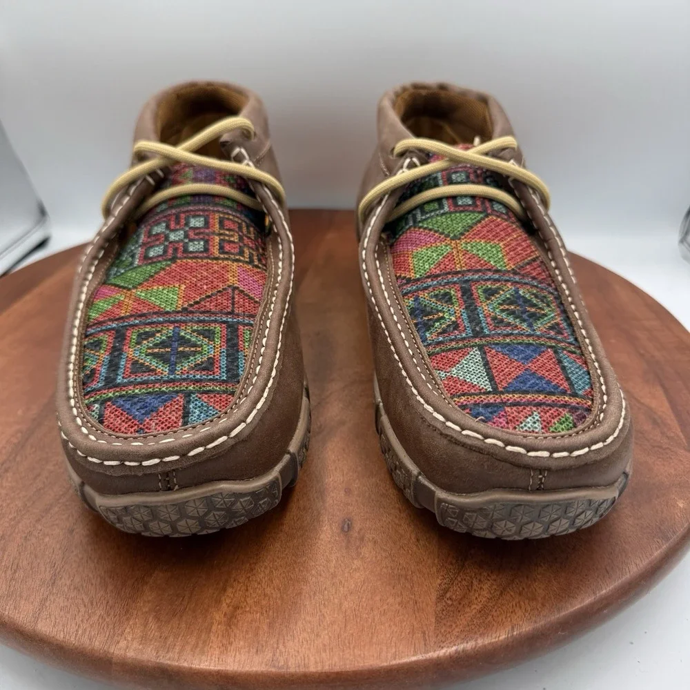 REYWELT Boots Brown Leather Woven Inlay Lace Up Chukka Moc Men's US 9.5/Mex 28.5